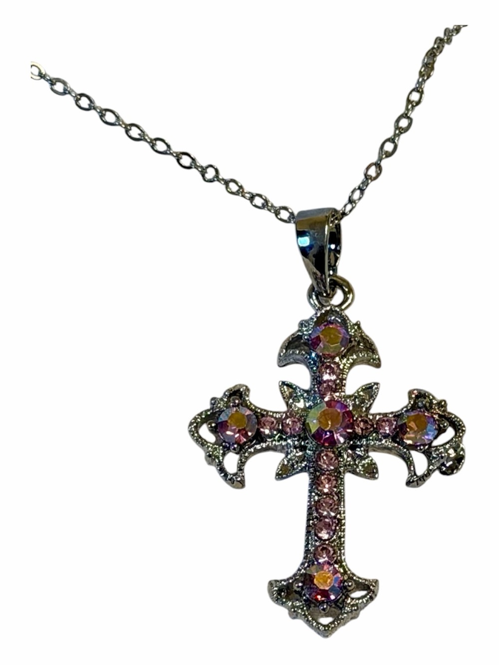 Pink Austrian Crystal Cross Necklace